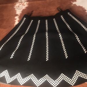 Spense Brand- size S knitted/sweater fabric a-line skirt Black/White Polka Dot!